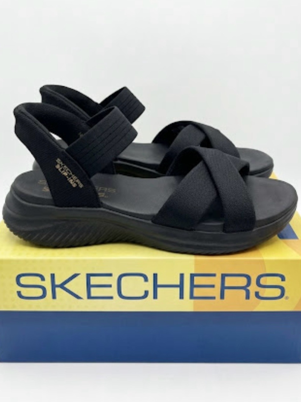 Skechers Slip-Ins Ultra Flex 3.0 Never Better Womens Sandal Sz 7 Black Slingback